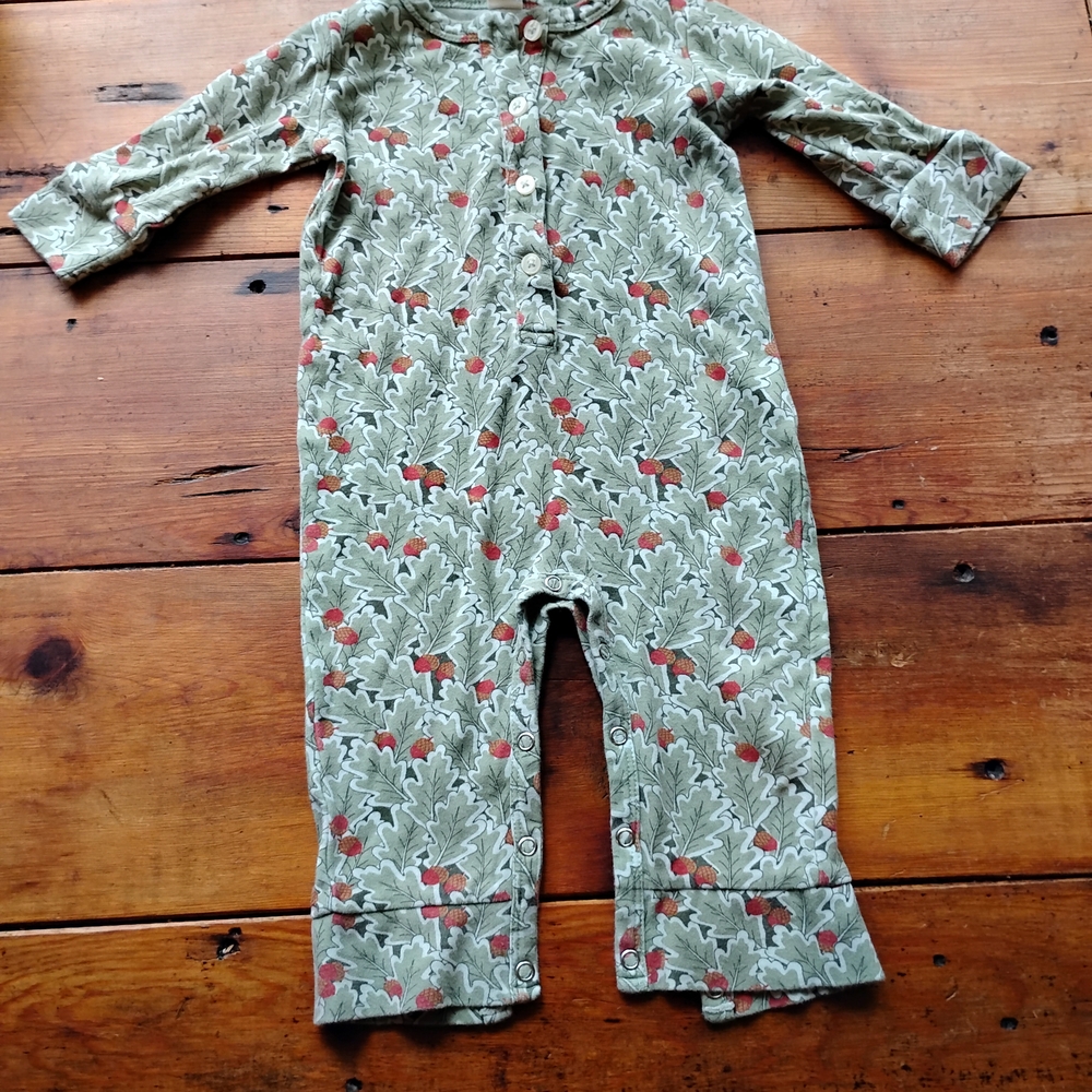 Kate Quinn Green and Red Leaf Print Romper